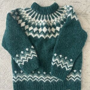 Green and White Patterned Icelandic Sweater